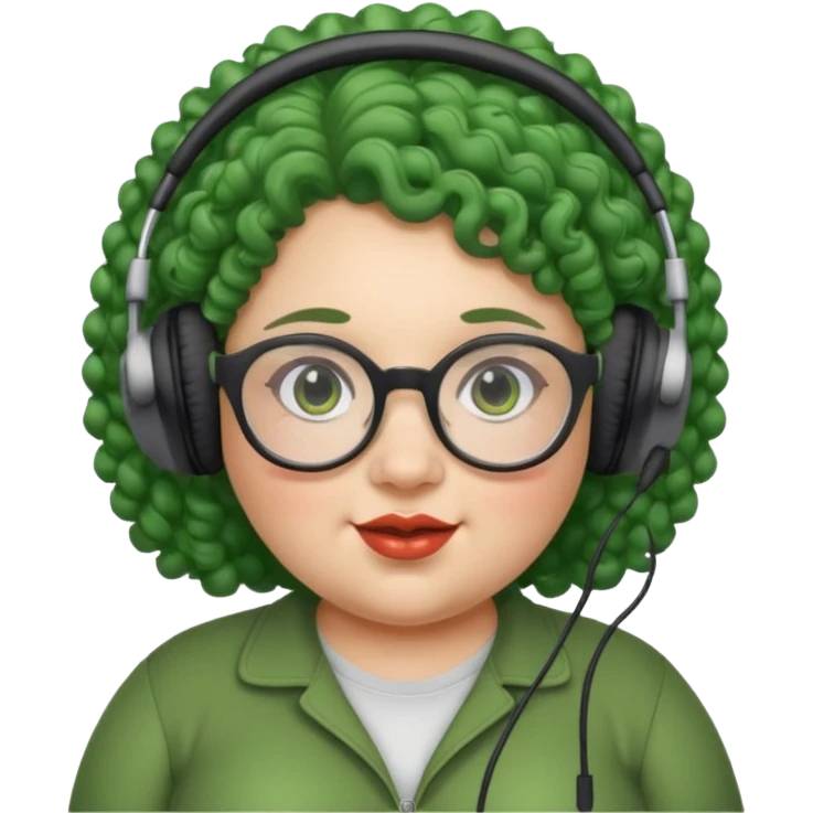  headphone wearing and glassess and green curly haired fat girl emoji
