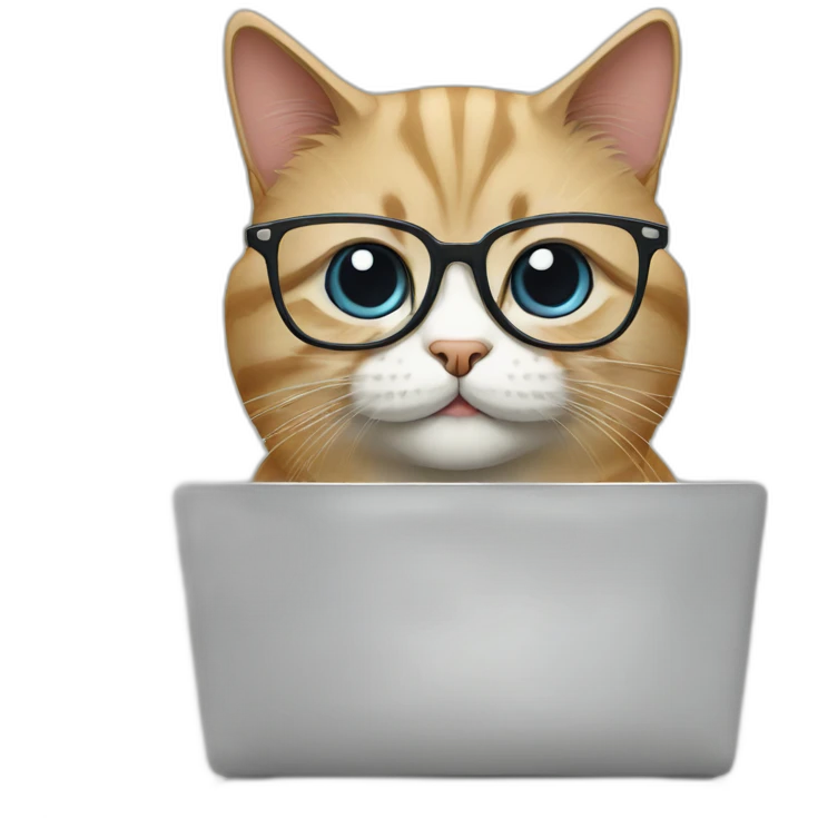 british cat with glasses and the laptop emoji