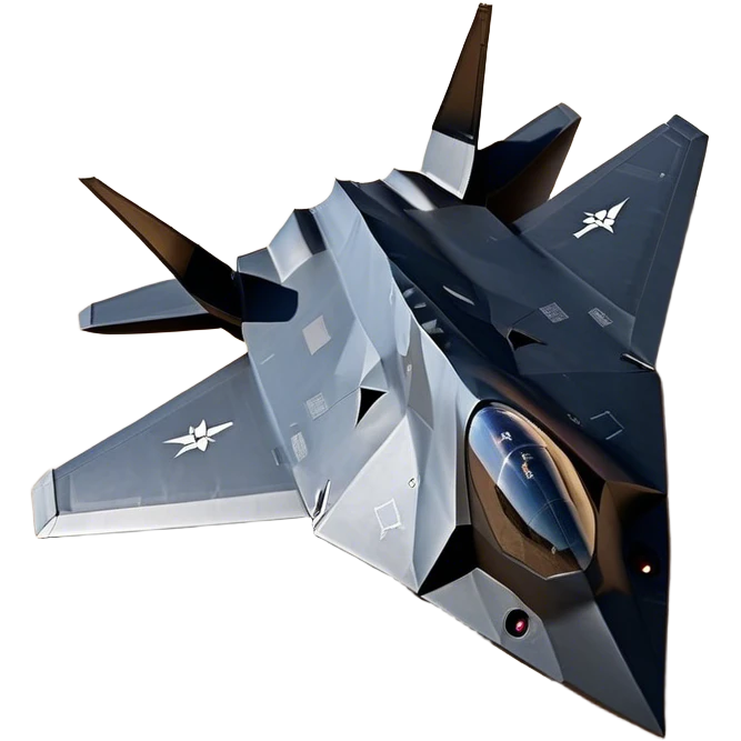 F-117 Nighthawk - Lockheed Martin (Stealth Grey) A futuristic stealth attack aircraft with a distinct faceted, angular design in a stealthy matte grey. Its sharp, jagged edges and unconventional, almost alien-like shape make it look like a shadow cutting through the night sky. The surface should appear non-reflective with subtle panel lines. emoji