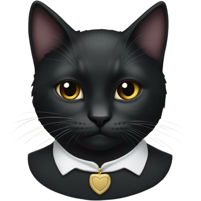 Black kitty with white patch on front of neck with them of royalty emoji