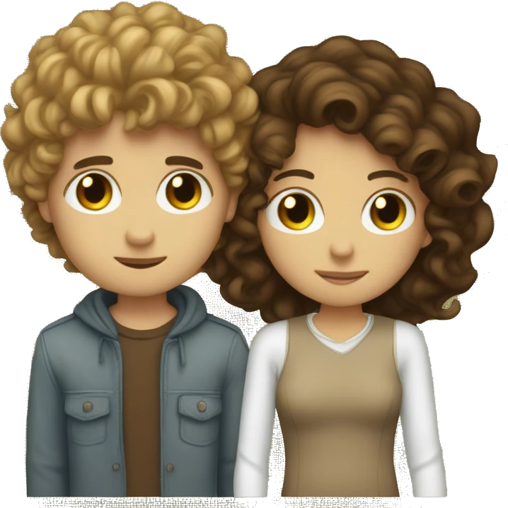 two white people kissing, one is a girl with straight brune hair and the other is a guy with curly brown hair  emoji