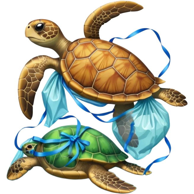 Sea turtle stuck in a plastic bag and other garbage  emoji