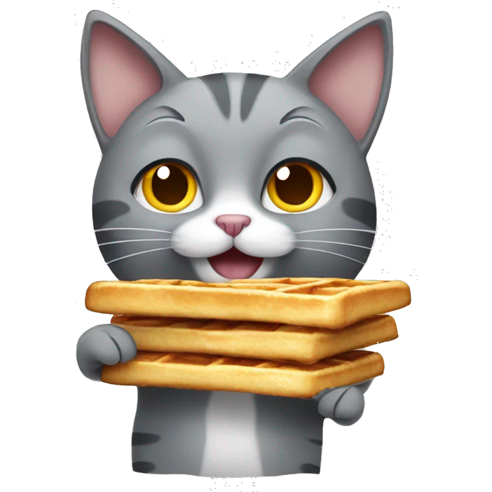 Gray cat with small ears eating waffles emoji