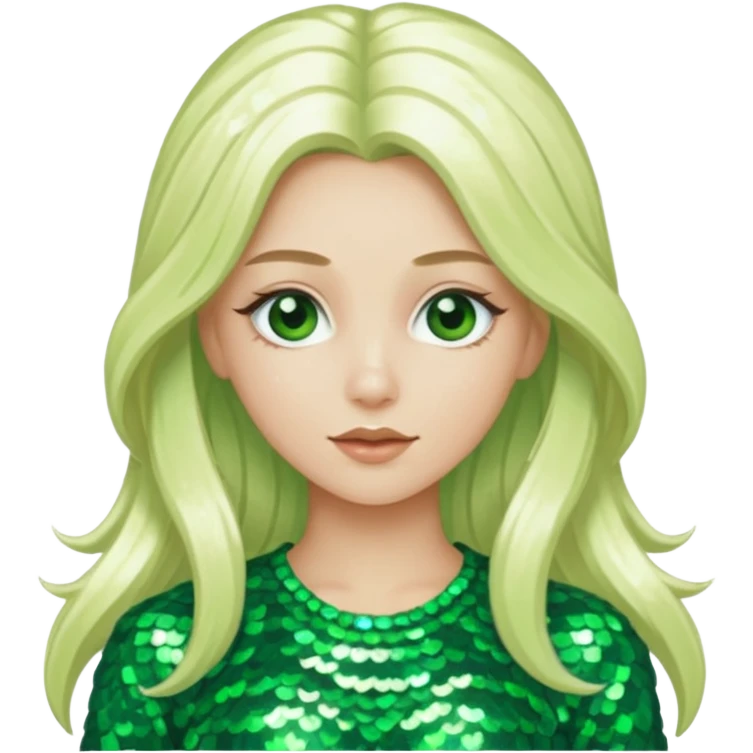 Ozma from the Wizard of Oz with long platinum blonde hair, green sequin outfit emoji