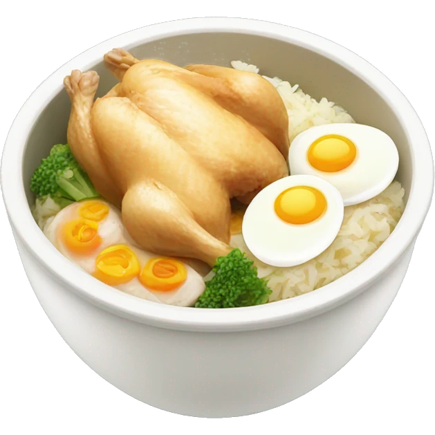 chicken rice bowl with two eggs emoji