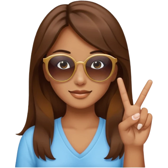 Brown hair girl with sunglasses who makes a peace sign with her fingers emoji