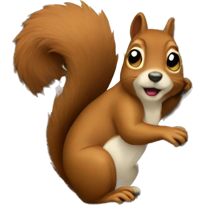 A squirrel in a tree looking down at a dog emoji