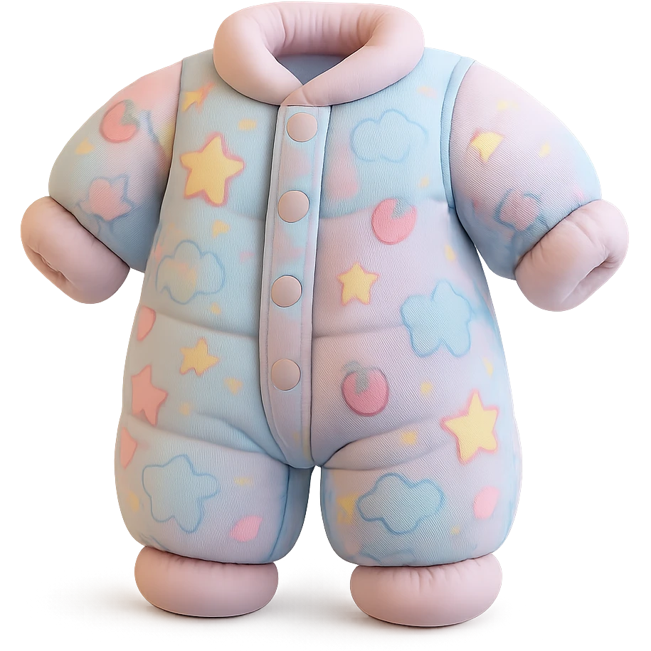cushion style onesie pajamas with playful patterns, soft and puffy look, pastel colors emoji
