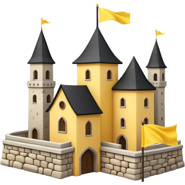 simple magic school, white background, magic school, black roof, with a big flag, big flag on a roof, big yellow flag, white school emoji