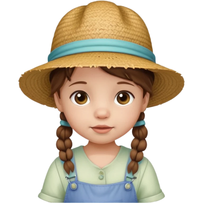 baby girl with brown hair and pigtails with a hat like My Neighbor Totoro movie emoji