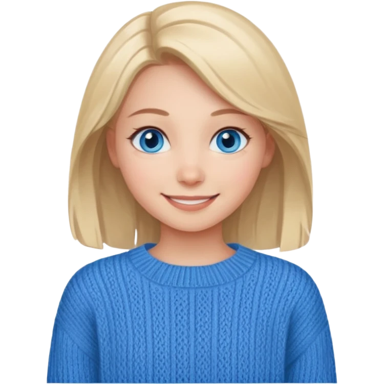 smiling girl in sweater, has blue eyes emoji