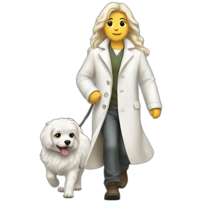 walking with a white dog long coat emoji