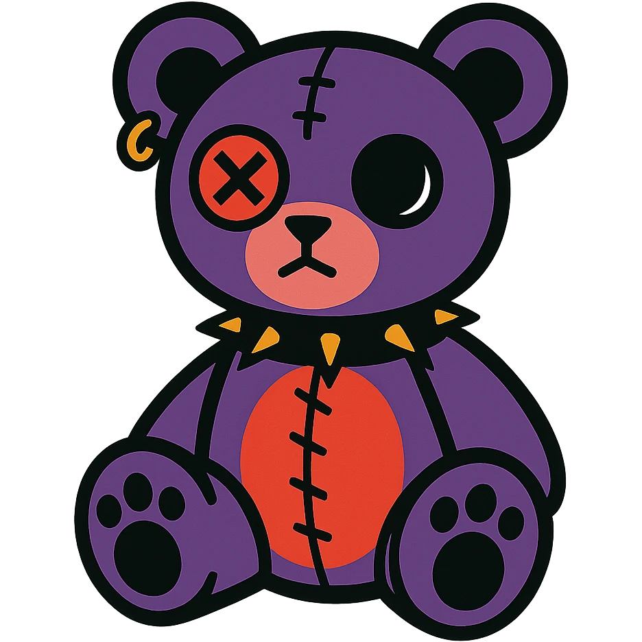 gothic teddy bear, vibrant toon style emoji
