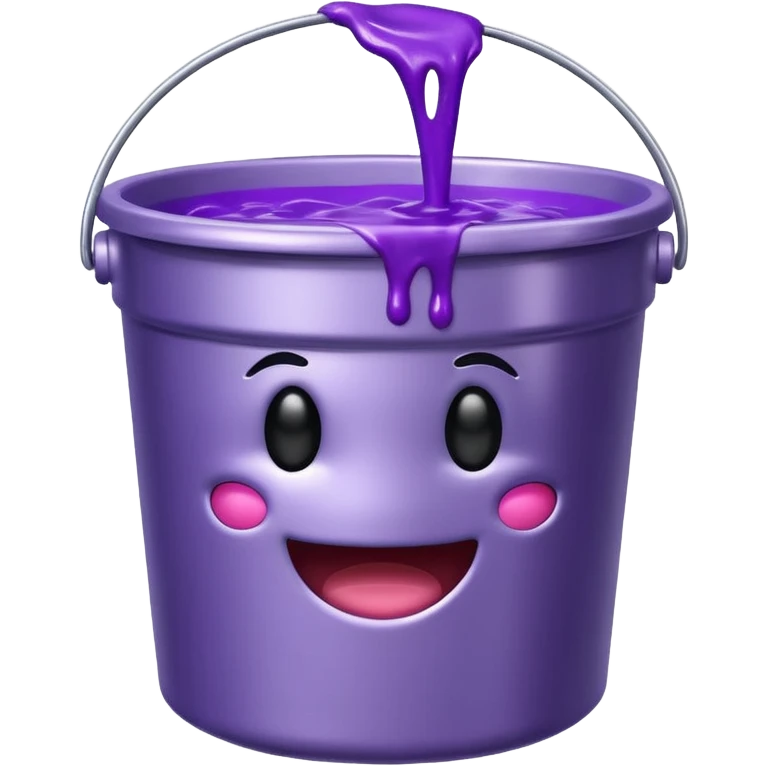 metallic bucket filled with purple slime, happy face only on the slime, plain bucket with no face emoji