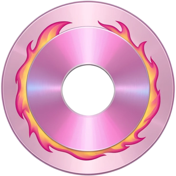 A minimalist CD disc with subtle pink flames, soft edges emoji