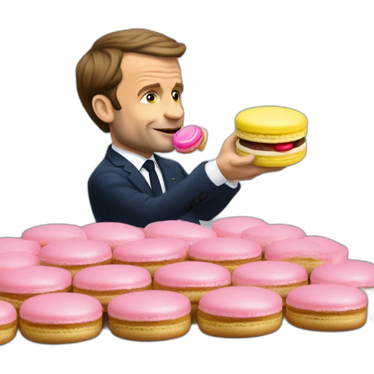 Emmanuel Macron qui mange un macaron emoji