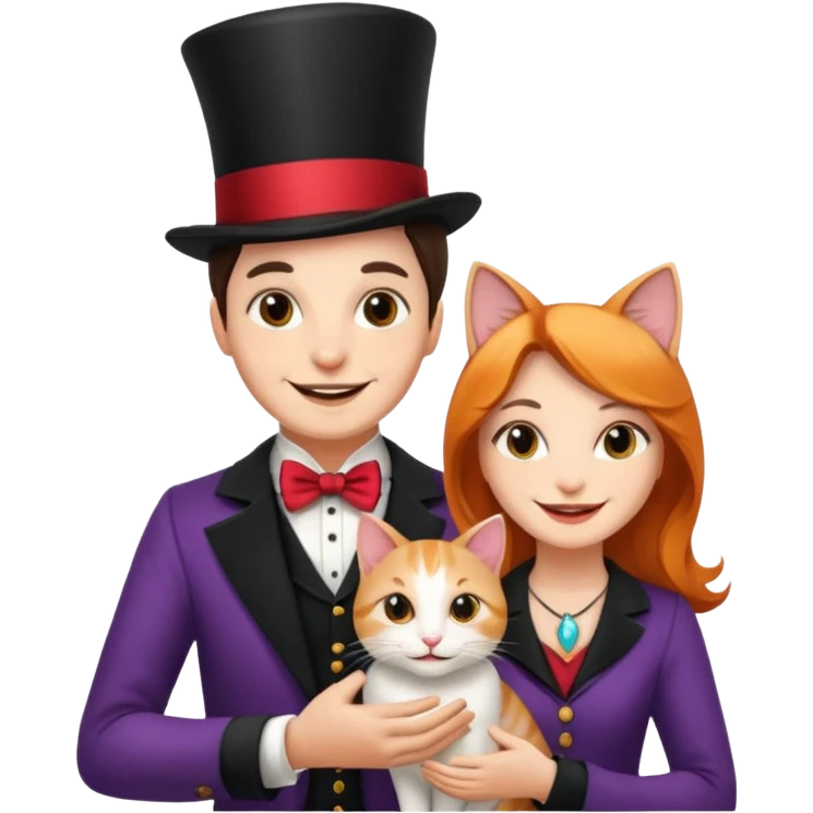 magician couple and their pet cat emoji