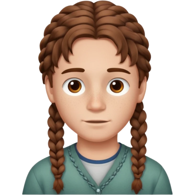 Boy with brown wavy hair in braids emoji