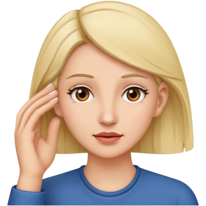 Woman holding her ear out because she can’t hear emoji
