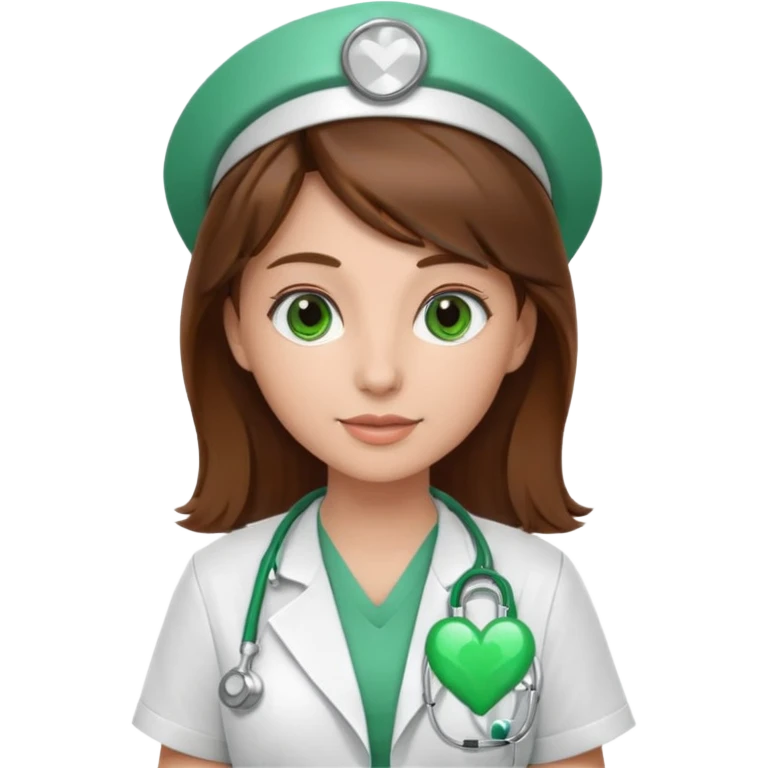Brown hair Nurse with green heart surround her  emoji