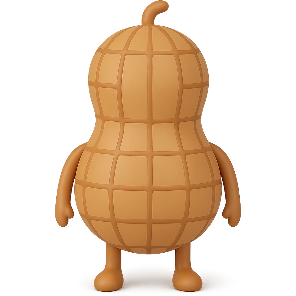 Add tiny arms and legs to the 3D peanut character with a cartoon-style shell, keep it cute and with no facial expression, maintain transparent background. The style should resemble a cute 3D cartoon peanut with a smooth shell texture and no facial features. emoji
