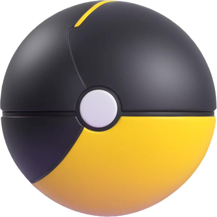 Ultra Ball from Pokemon, black and yellow top half, white bottom half emoji