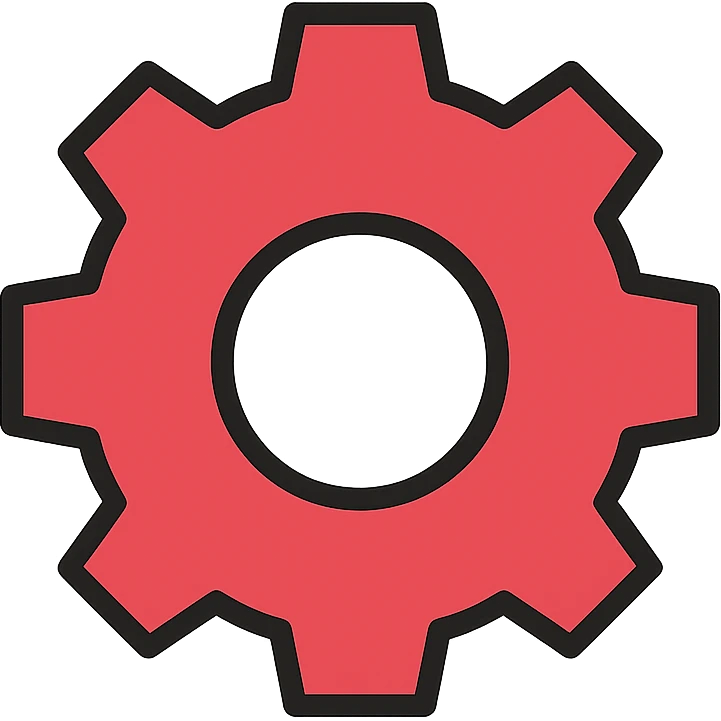 red configuration wheel, simple and clear, like a settings gear emoji