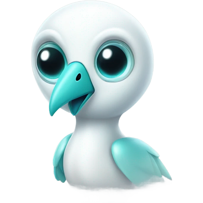 White alien bird with 6 teal dots on back and metal head emoji
