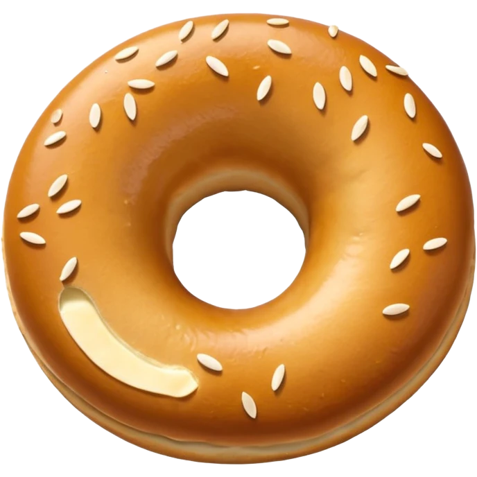 top-view toasted bagel, clear center hole, glossy emoji