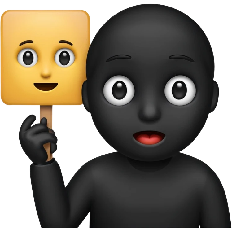black emoji with surprised eyes holding a signboard emoji
