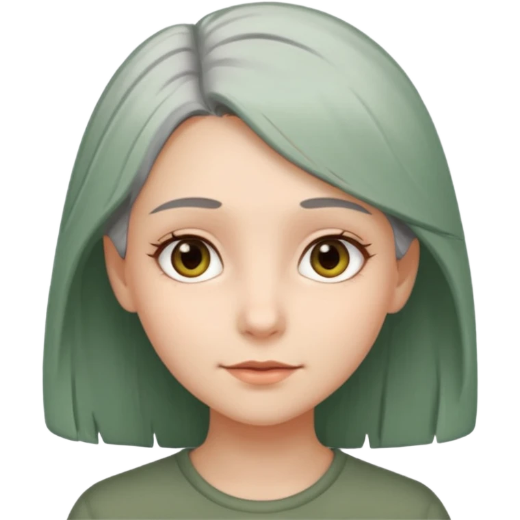 Girl with greenish gray hair and light brown eyes emoji