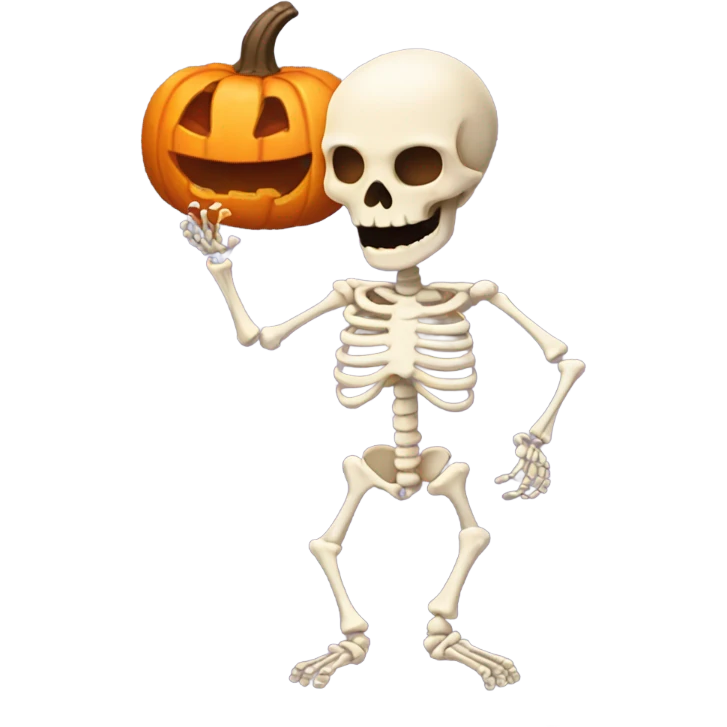 Skeleton with pumpkin spice late emoji
