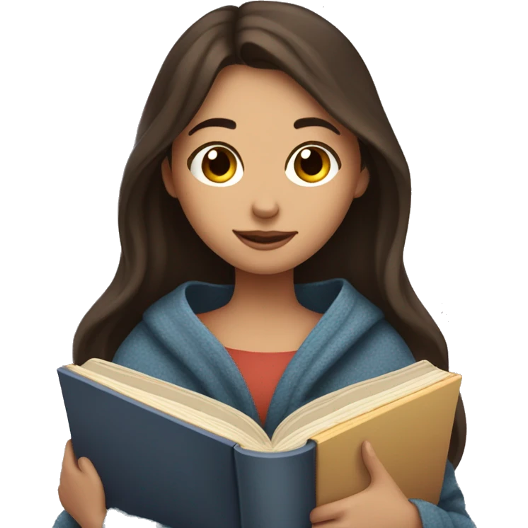beautiful brunette girl hugging a book under a blanket emoji