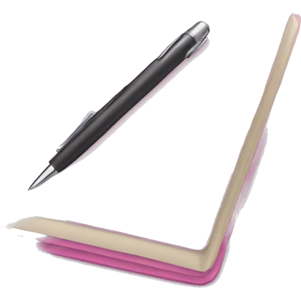 pink notebook with pen emoji