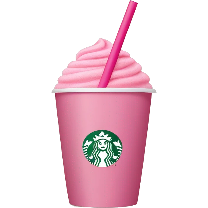 A pink Starbucks coffee cup with a pink straw and tan coffee inside emoji