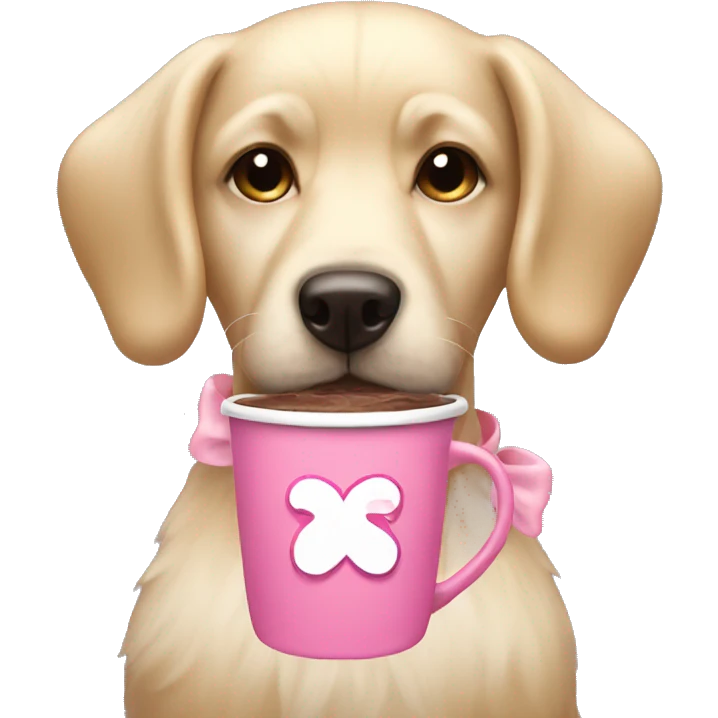 Blonde dog with pink bow holding hot chocolate  emoji