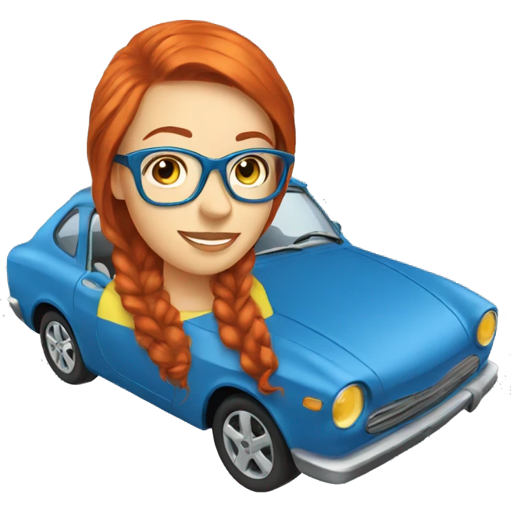 Redhead girl glasses driving blue car  emoji