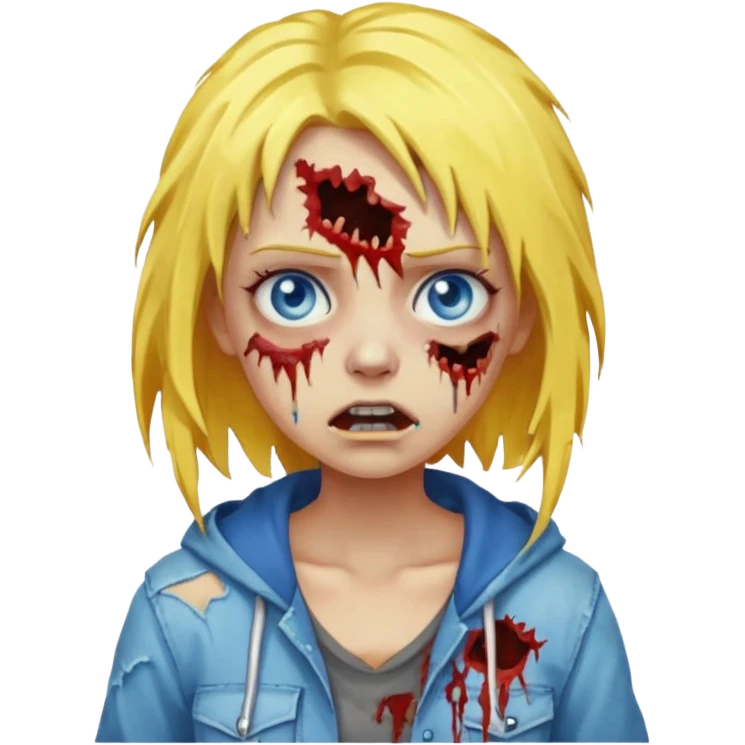 zombie girl yellow hair and blue eyes pixeled light skin emoji