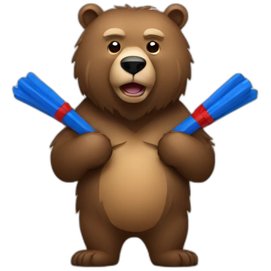 Grizzly holding 2 blue and red sticks emoji