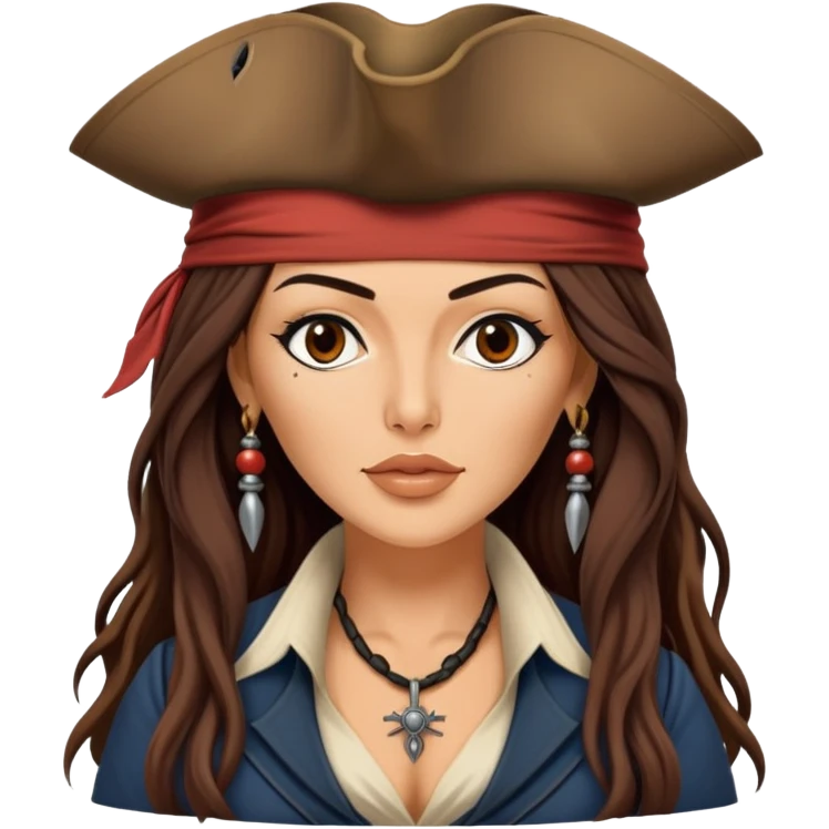 create emoji with face of monica bellucci and outfit of jack sparrow emoji