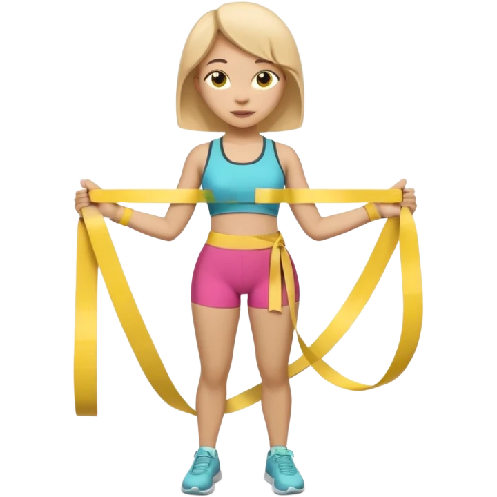 A 3D cartoon person measuring their waist with a yellow tape, casual fitness outfit, Memoji-style realism. emoji