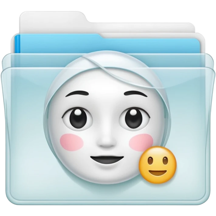 A simple icon of a transparent white plastic folder, minimal and clean, with rounded corners, subtle translucency, soft shading, and a small self-care, skincare, routine documents symbol on the front emoji