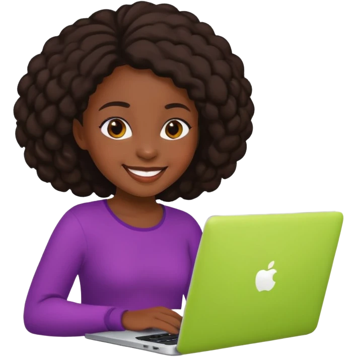 cute black girl using an Apple laptop, cheerful, modern, vibrant colors emoji
