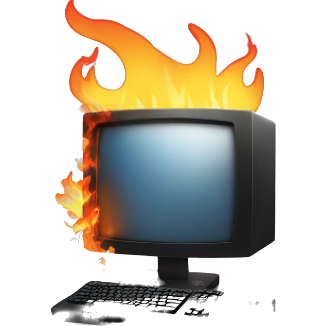 a gaming pc lighting on fire because of heat emoji