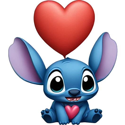 Stich con un corazón diciendo hola bombón emoji