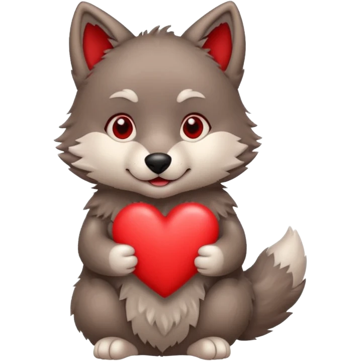 cute wolf holding a heart emoji