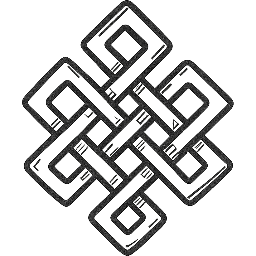 karma symbol, endless knot with intricate interwoven lines, spiritual theme, metallic blue style, icon-like and balanced composition, no background emoji