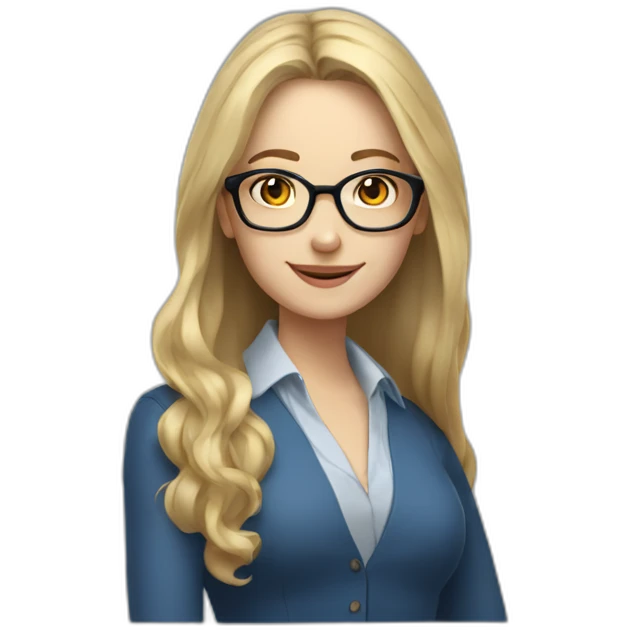 Woman teacher blonde long hair brown glasses blue eyes with a book emoji