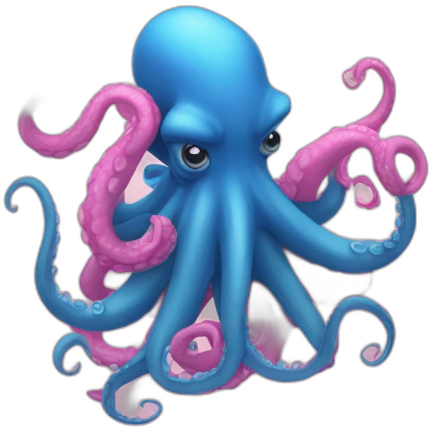 a blue kraken kissing an another pink kraken emoji