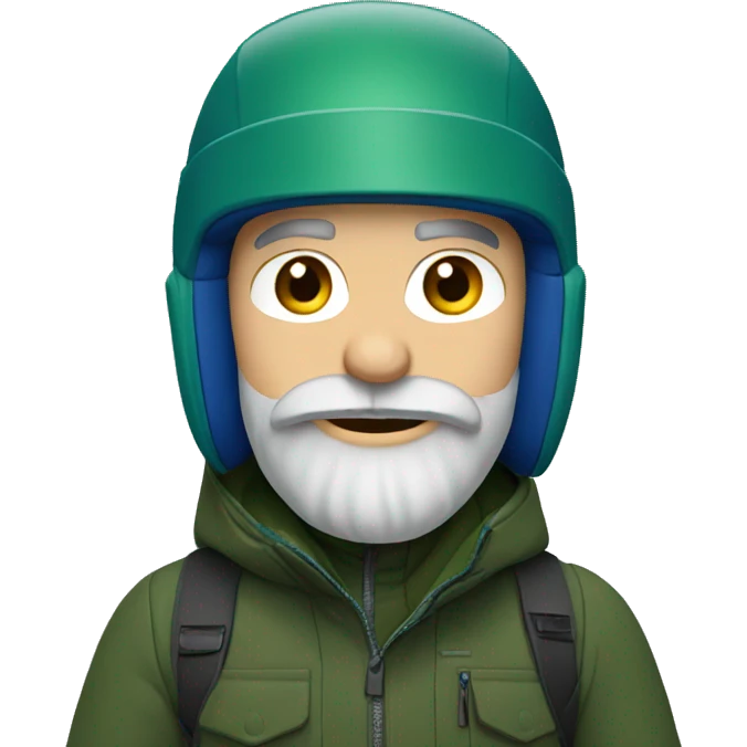 Snowboarder with a RED helmet, blue eyes, grey beard, dark green jacket emoji